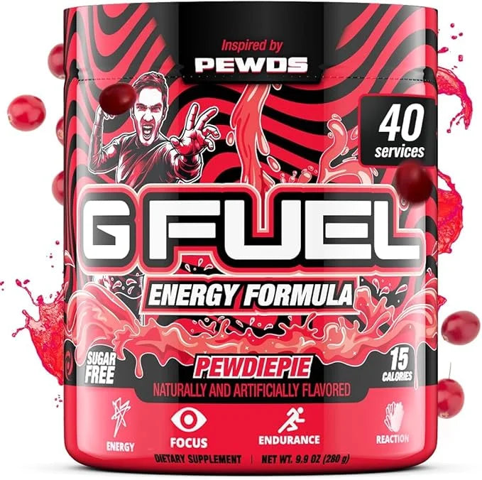 G Fuel PewDiePie Energy Drink Powder, Pre Workout Caffeine Mix for Gaming, Sugar Free Focus Amino, Vitamin + Antioxidants,...