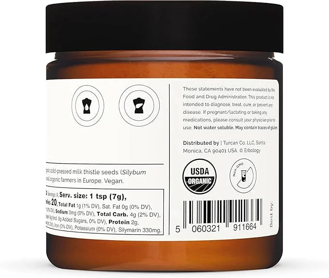 Erbology Organic Milk Thistle Powder 2.1 oz 20 Servings 180mg Silymarin 100% Milk