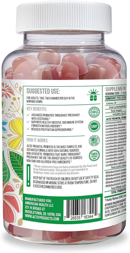 ACTIF Prenatal Probiotic Maximum Strength 75 Billion 20 Strains, 60 Gummies,