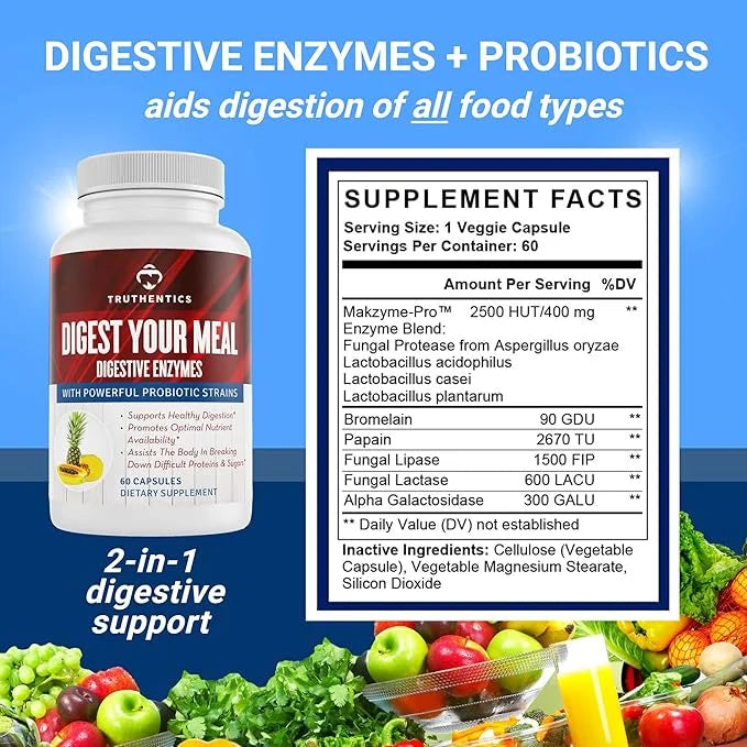 Digestive Enzymes Plus Probiotics with Bromelain, 60 Capsules