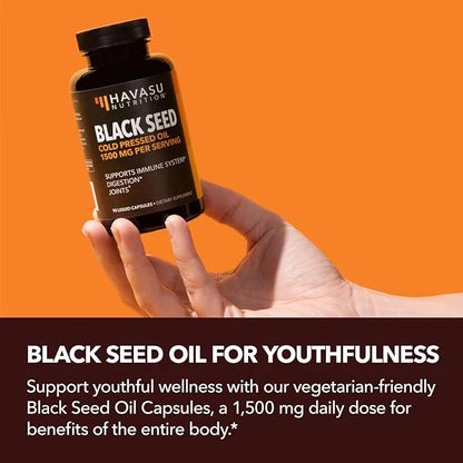 Cold Pressed Black Seed Oil Capsules - 1500mg Black Cumin Supplement for Immune Function, Joint Health, and Digestive Supp...