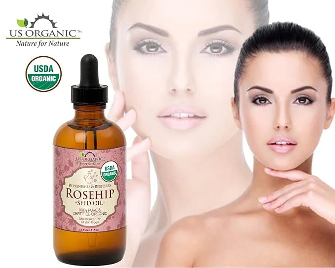 US Organic Rosehip Seed Oil, USDA Certified Organic, Cold Pressed, Virgin Organic, Amber Glass Bottle and Glass Eye Droppe...