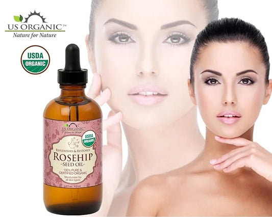US Organic Rosehip Seed Oil, USDA Certified Organic, Cold Pressed, Virgin Organic, Amber Glass Bottle and Glass Eye Droppe...