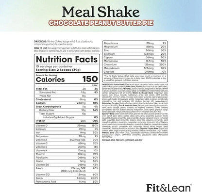 Fit & Lean Meal Shake Meal Replacement with Protein, Fiber, Probiotics and Organic Fruits & Vegetables, Chocolate Peanut B...