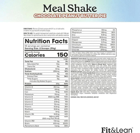 Fit & Lean Meal Shake Meal Replacement with Protein, Fiber, Probiotics and Organic Fruits & Vegetables, Chocolate Peanut B...