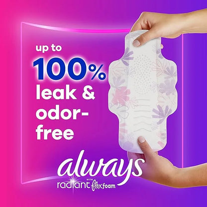 Always Radiant Feminine Pads for Women, 1 Regular, 42 CT