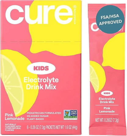 Cure Hydration - Kids Electrolyte Drink Mix | Plant-Based Pediatrician Formulated Rehydration | No Added Sugar, Non-GMO, G...