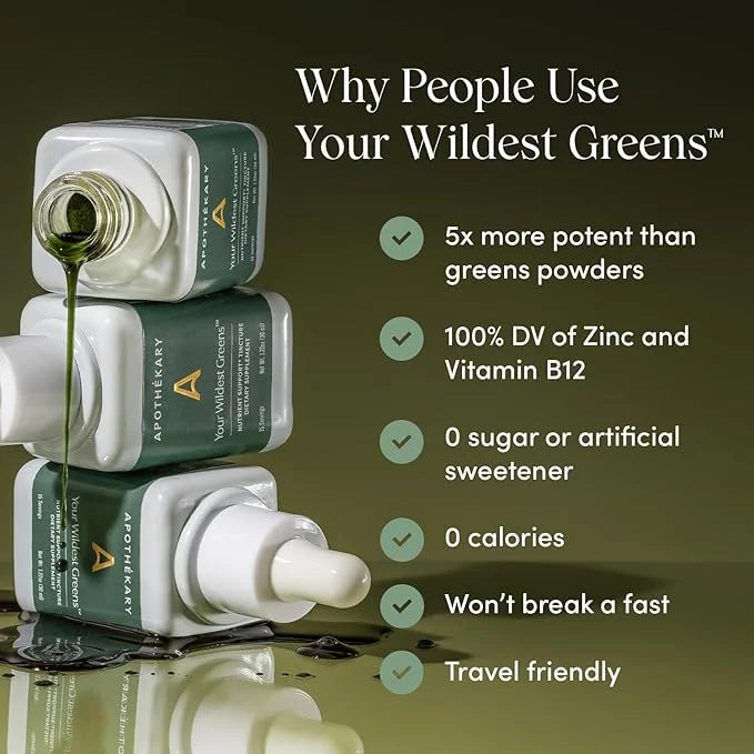 Apothékary Your Wildest Greens Tincture, All-in-One Daily Greens Superfood Supplement, Vitamin & Mineral Support, 5X Poten...