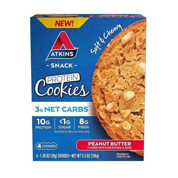 Atkins Soft Baked Energy Bars, Blueberry, 15g Protein,2g Sugar, Excellent Source & Peanut Butter Protein Cookie, Protein D...