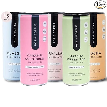 Pop & Bottle, Oat Milk Lattes - Maca, Antioxidants, Ashwagandha, MCT Oil, Collagen, Mushrooms, Organic, Dairy & Gluten Fre...