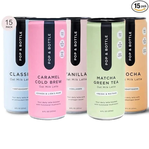 Pop & Bottle, Oat Milk Lattes - Maca, Antioxidants, Ashwagandha, MCT Oil, Collagen, Mushrooms, Organic, Dairy & Gluten Fre...