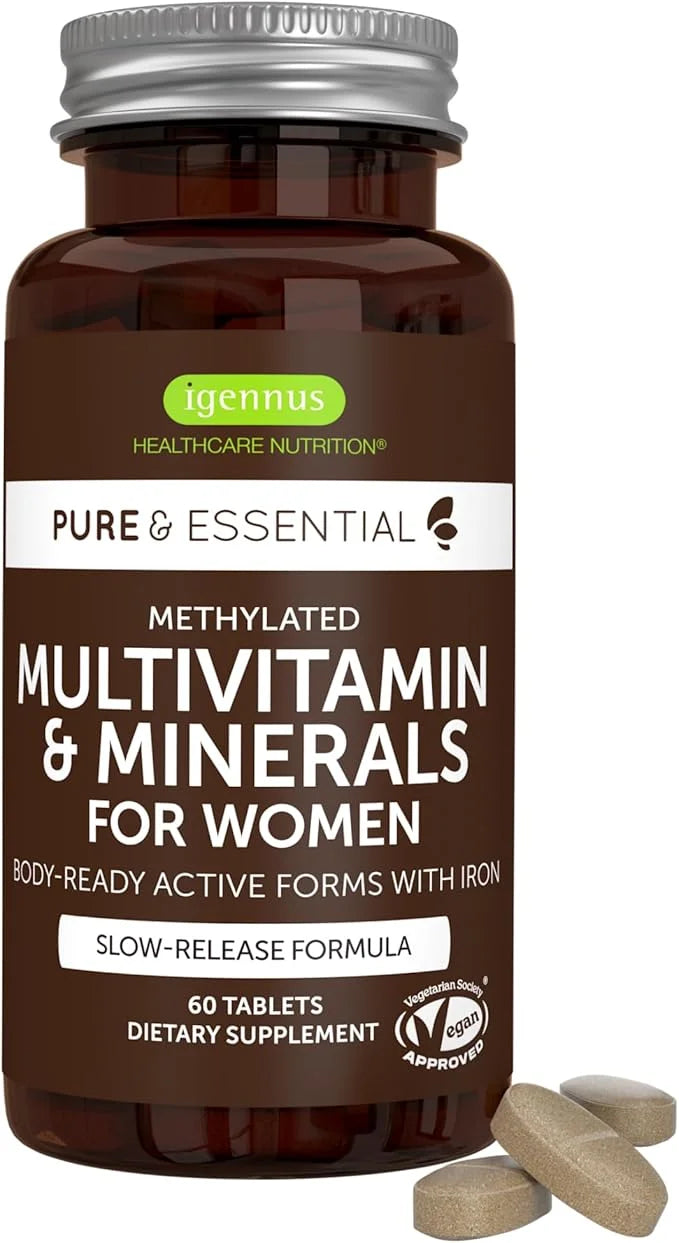 Igennus Methylated Women's Multivitamin, Methylated Folate for MTHFR, Clean Label & Sustained Release, with Iron, Non-GMO,...