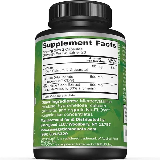 Sunergetic Premium Calcium D-Glucarate Supplement 500mg of 60 Capsules