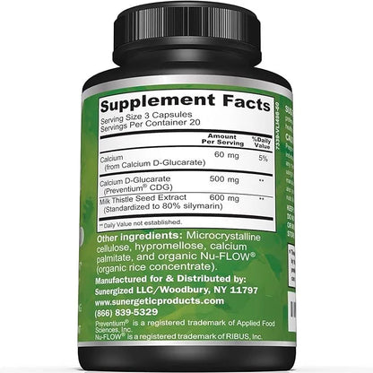 Sunergetic Premium Calcium D-Glucarate Supplement 500mg of 60 Capsules