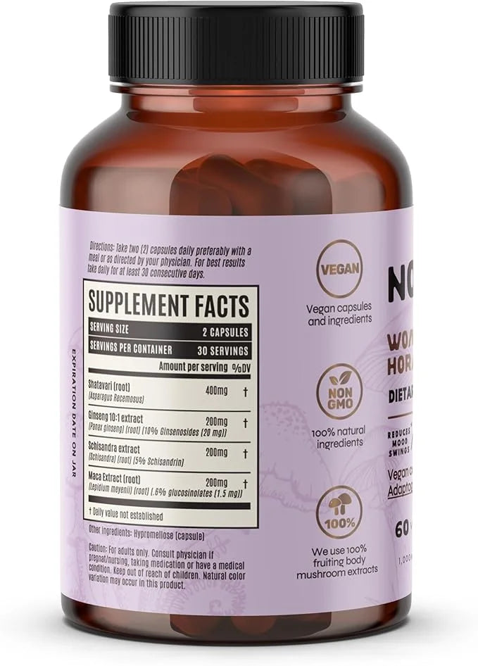 Woman Hormo Balance, Shatavari for PMS, Schisandra, Maca and Ginseng, adaptogenic Roots, Mushroom Extract for Women's Heal...