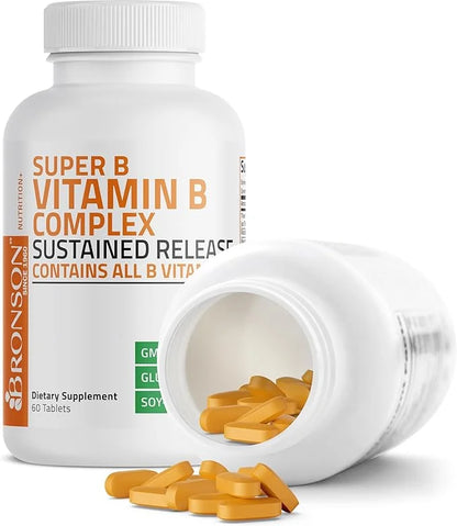 Bronson Super B Vitamin B Complex B1, B2, B2, B3, B3, B6, B6, B9 B9 - B12) Contains 60 Tablets