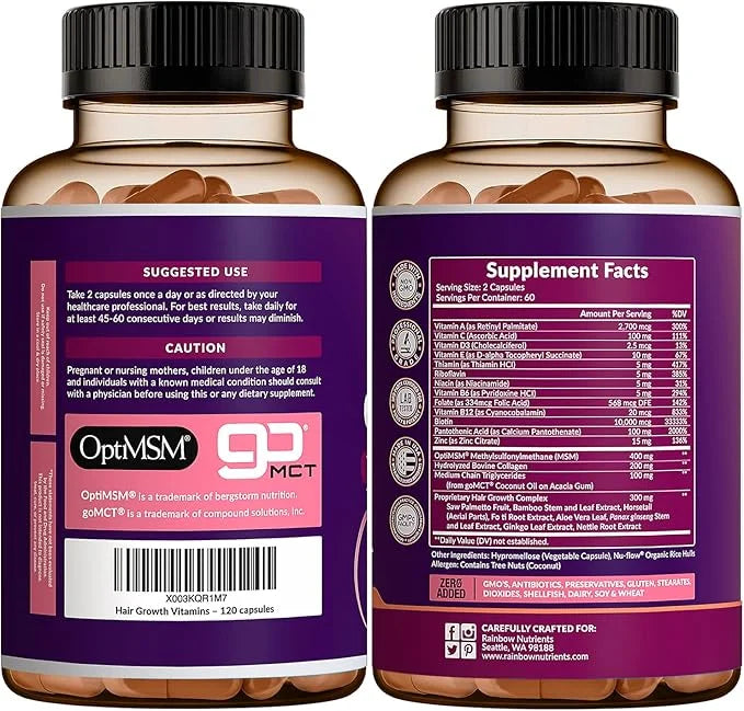 Hair Growth Vitamins for Women | Biotin 10,000mcg, Collagen, Patented OptiMSM®, goMCT®, Saw Palmetto | Naturally Regrow St...