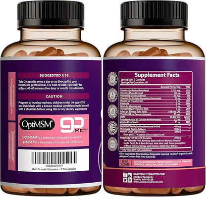 Hair Growth Vitamins for Women | Biotin 10,000mcg, Collagen, Patented OptiMSM®, goMCT®, Saw Palmetto | Naturally Regrow St...