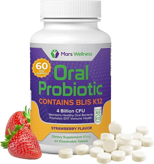 Oral Probiotic Supplement with BLIS K12 4 Billion CFU - Now Dairy Free 60 Day Supply Bottle for Bad Breath, Strep, Cavitie...