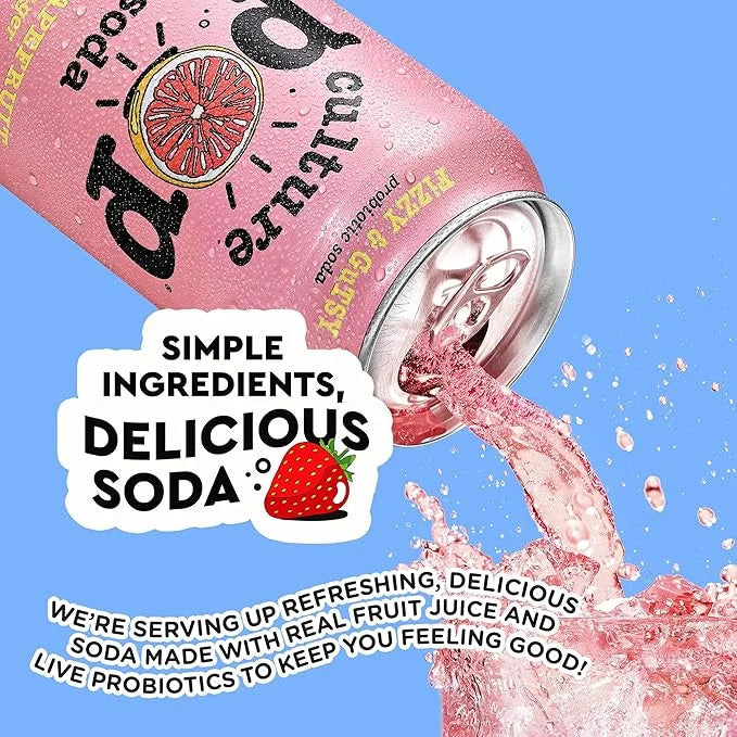 Culture Pop Soda, Pink Grapefruit & Ginger, Probiotic Low Sugar Soda, Sparkling Juice Alternative, Non-GMO, Kosher, Gluten...