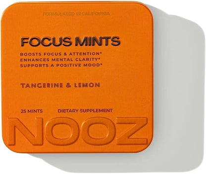 NOOZ Focus Mints - Caffeine-Free Brain Booster for Mental Clarity - Tangerine & Lemon Flavor | Sugar-Free, Travel-Friendly...