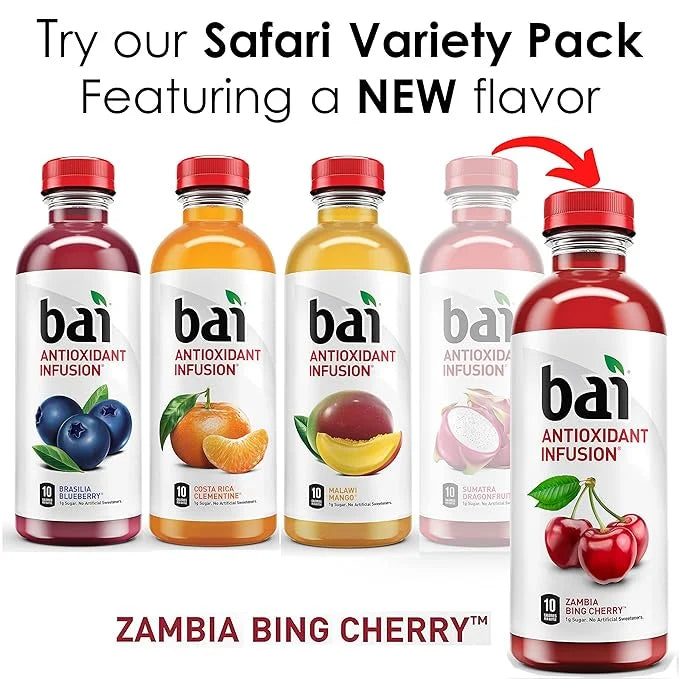 Bai Flavored Water, Safari Variety Pack, Antioxidant Infused Drinks, 3 Each of Brasilia Blueberry, Costa Rica Clementine, ...