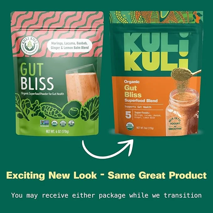 Kuli Kuli Gut Bliss Superfood Powder [6 oz] - Powerful Blend of Organic Moringa, Baobab, Lucuma, Ginger and Lemon Balm - P...