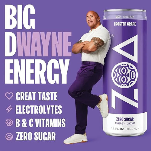 ZOA Zero Sugar Energy Drinks, Frosted Grape - Sugar Free with Electrolytes, Healthy Vitamin C, Amino Acids, Essential B-Vi...