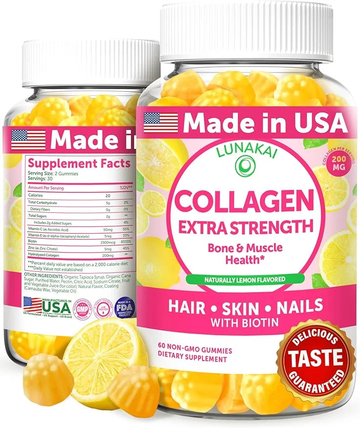 Lunakai Delicious US Made Collagen Gummies 200mg Non-GMO 60ct