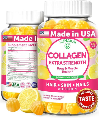 Lunakai Delicious US Made Collagen Gummies 200mg Non-GMO 60ct