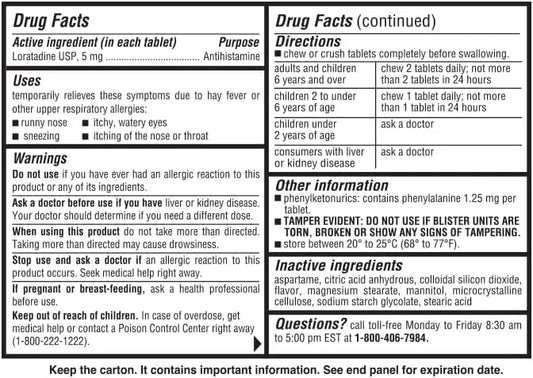 Ohm Children’s Chewable Tablets, Dye Free, 24h Relief 5mg, 60 60 Tablets