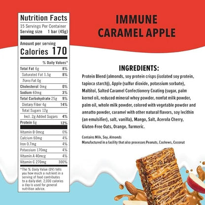 JiMMY! Immune Support Protein Bar, Caramel Apple - 15 Count - Vitamin C Rich, Low Carb, Gluten-Free, Antioxidant Power, He...