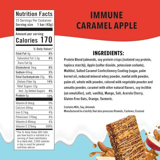JiMMY! Immune Support Protein Bar, Caramel Apple - 15 Count - Vitamin C Rich, Low Carb, Gluten-Free, Antioxidant Power, He...