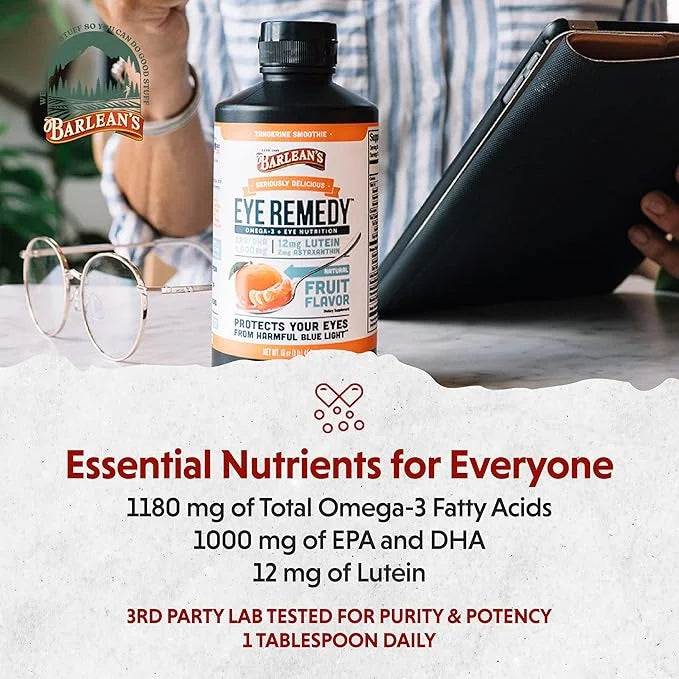 Barlean's Eye Remedy Supplement, Tangerine Flavored Fish Oil Liquid with Lutein, Astaxanthin and Zeaxanthin,1,000mg Omega ...