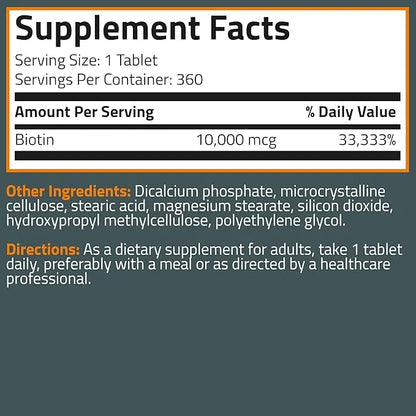 Bronson Biotin 10,000 MCG Supports Healthy 360 Vegetarian