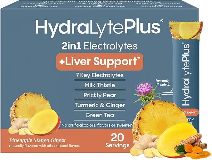 Hydralyte Liver Support + Electrolyte Mix with Milk Thistle, Turmeric, Ginger, Prickly Pear, Green Tea Extract Formulated ...