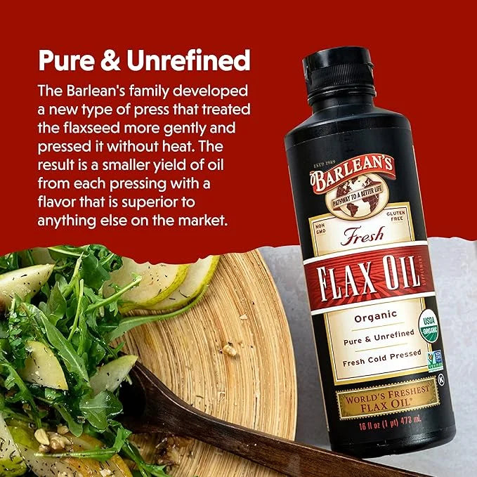 Barlean's Organic Flaxseed Oil Liquid, Cold Press Flax Seeds, 7,640mg ALA Omega 3 Fatty Acid Supplement for Healthy Hair, ...