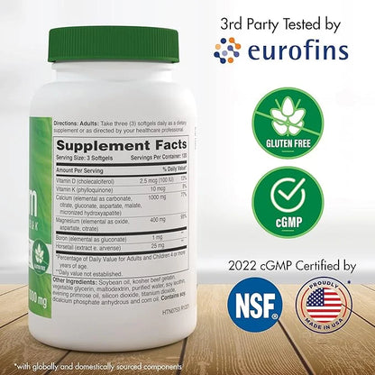 Health Thru Nutrition Calcium 1000mg and 400mg with D3 & 360 Softgels (4 Month