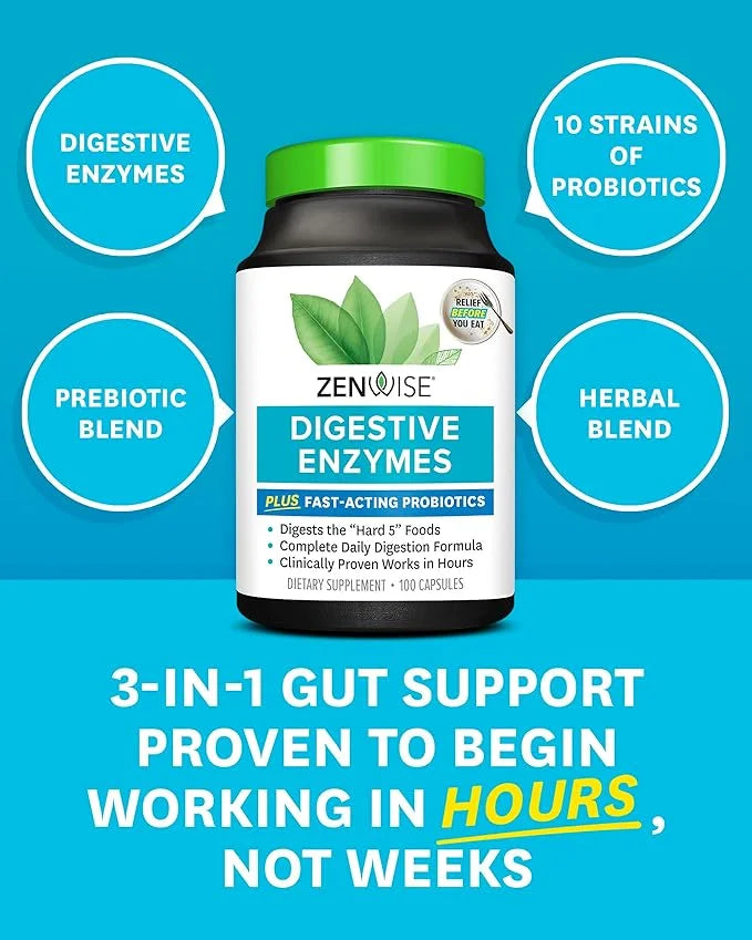 Zenwise Health Digestive Enzymes and Bromelain for Gut Health - Probiotic Multi Enzymes with Prebiotics and Probiotics for...