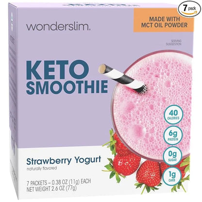 WonderSlim Keto Smoothie with C8 MCT Oil, Strawberry Yogurt, Low Carb, No Sugar, Gluten Free (7ct) - Product Image