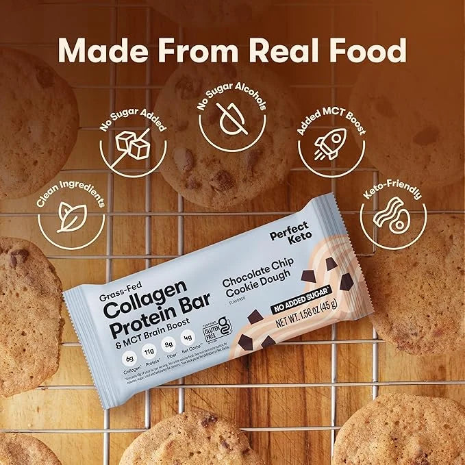 Perfect Keto Bars, Gluten Free Grass Fed Collagen + MCT Oil, Low Carb, No Sugar Added, High Protein Snacks, Keto Diet Food...