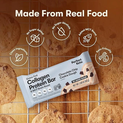 Perfect Keto Bars, Gluten Free Grass Fed Collagen + MCT Oil, Low Carb, No Sugar Added, High Protein Snacks, Keto Diet Food...