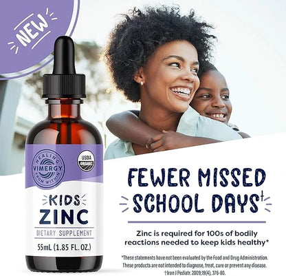 Vimergy Kids Organic Liquid Zinc – Fast-Absorbing Immune Support* – Promotes Healthy Bones & Skin – USDA Organic, Kosher, ...