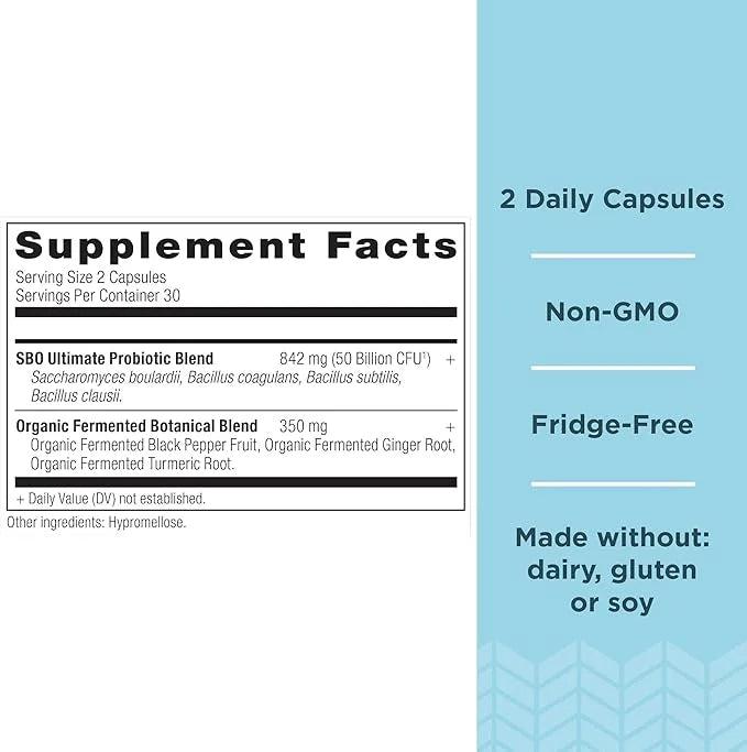Ancient Nutrition Probiotics, SBO Probiotics Ultimate 50 Billion 60 Capsules (2 Pack)