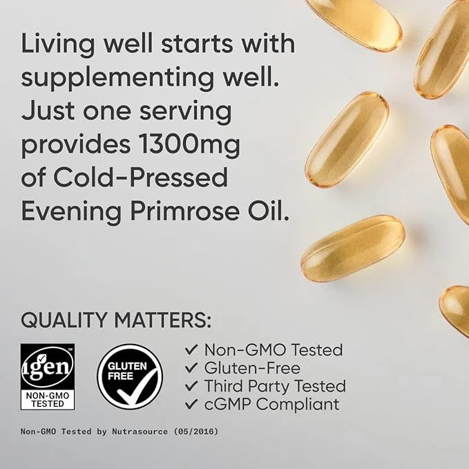 Sports Research Evening Primrose Supplement from Cold Pressed Oil - Softgels for Women’s Health & Skin Health - Gluten Fre...