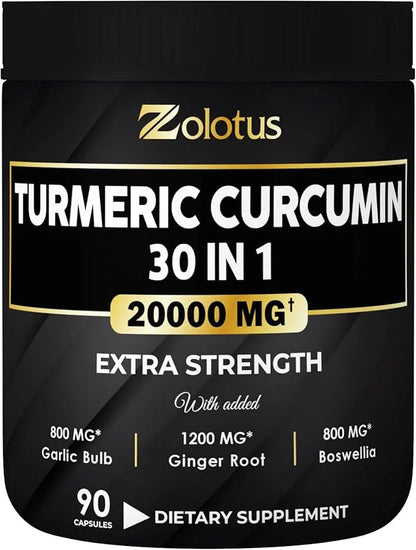 30 in 1 Turmeric Curcumin + 95% Curcuminoids, 20000mg, with 90 Capsules