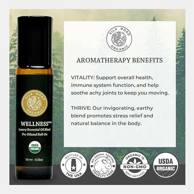 Organic Wellness Essential Oil Vitality Blend Roll On - 100% Pure USDA Certified Frankincense, Cypress, Cedarwood, Clary S...