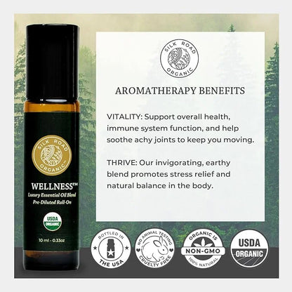 Organic Wellness Essential Oil Vitality Blend Roll On - 100% Pure USDA Certified Frankincense, Cypress, Cedarwood, Clary S...