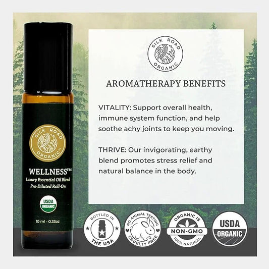 Organic Wellness Essential Oil Vitality Blend Roll On - 100% Pure USDA Certified Frankincense, Cypress, Cedarwood, Clary S...