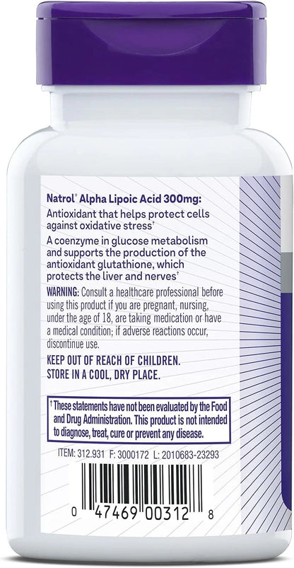 Natrol Alpha Lipoic Acid Capsules, Antioxidant 300mg, 50 50 Count